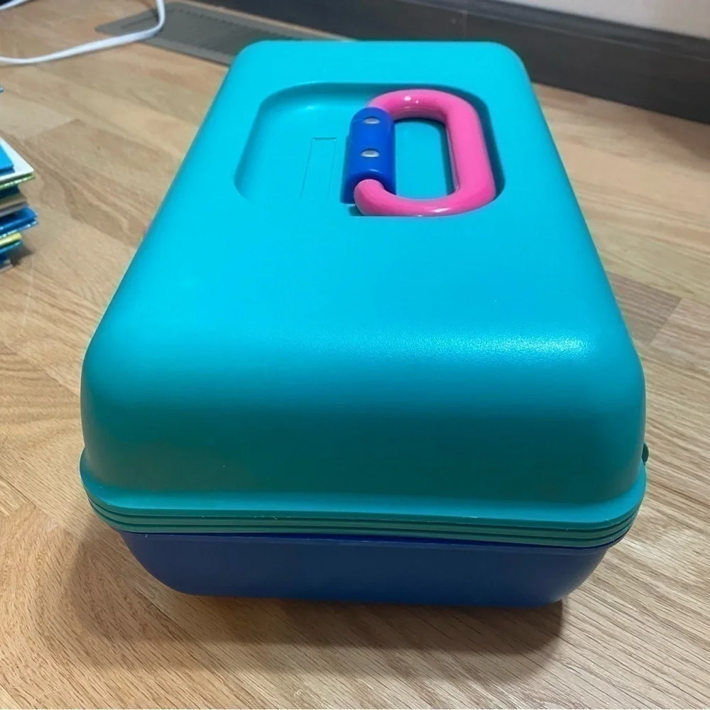 Vintage Caboodles Makeup Organizer Storage Teal Blue Pink